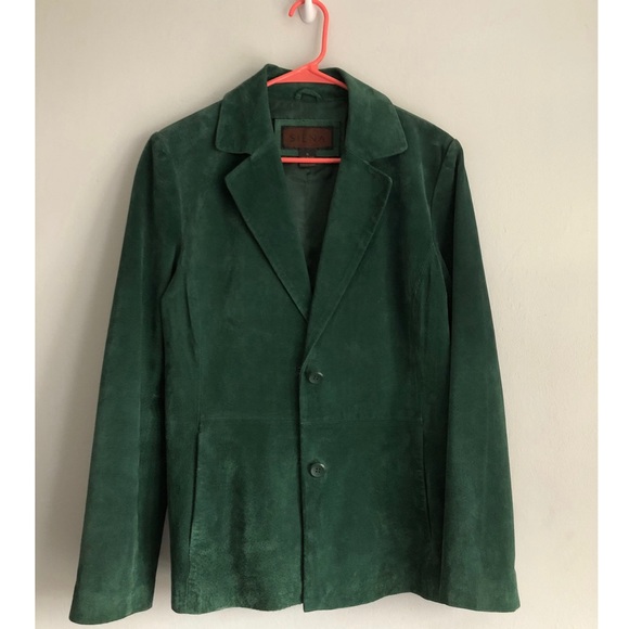 Vintage Jackets & Blazers - Oversized Emerald Green Leather 2 Button Blazer